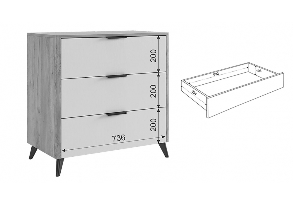 фото комод woodville адам дуб крафт золотой / белое дерево 576846 | 220svet.ru