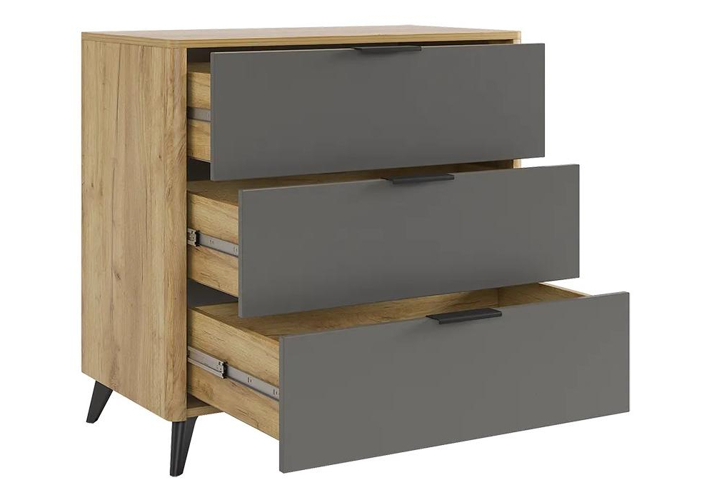 фото комод woodville адам дуб крафт золотой/графит 576847 | 220svet.ru