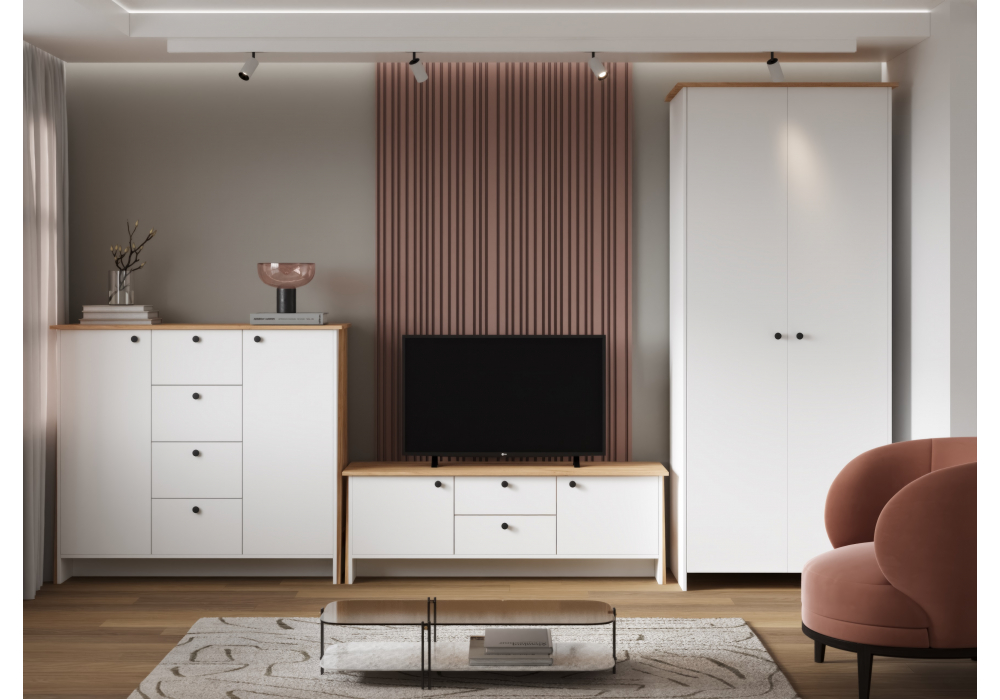 фото тв-тумба woodville теодора белый / крафт золотой 587598 | 220svet.ru