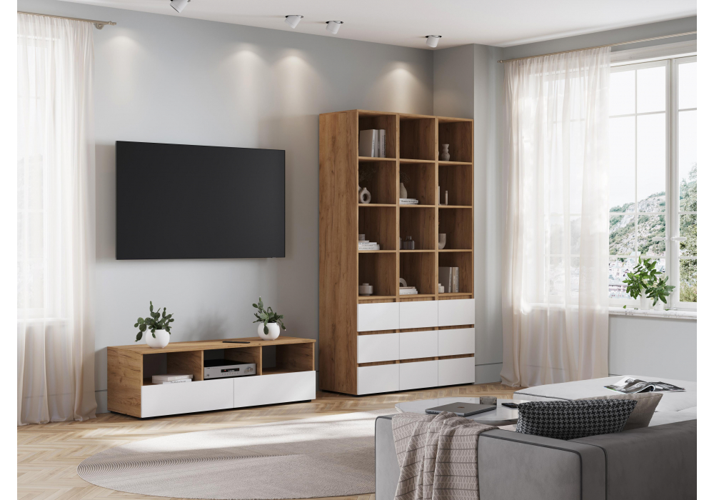 фото тв-тумба woodville элла белый / дуб крафт золото 547999 | 220svet.ru