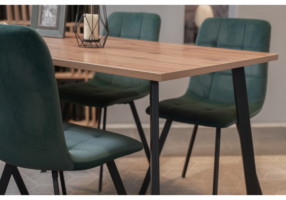 фото стол деревянный woodville тринити лофт 140 25 мм дуб делано темный / матовый черный 489641 | 220svet.ru