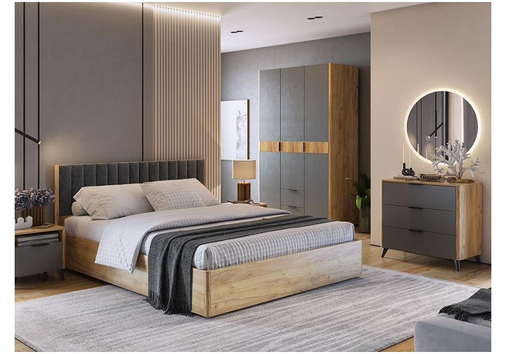 фото комод woodville адам дуб крафт золотой/графит 576847 | 220svet.ru