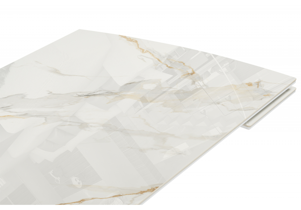 фото керамический стол раздвижной 120(180)x80 woodville катчел-2 calacatta gold / белый 632671 | 220svet.ru