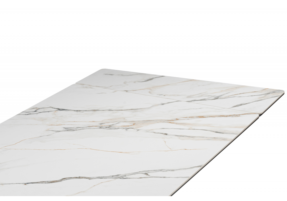 фото керамический стол раскладной 160(220)х89 woodville дарвин белый с прожилками gilt white / черный 625989 | 220svet.ru