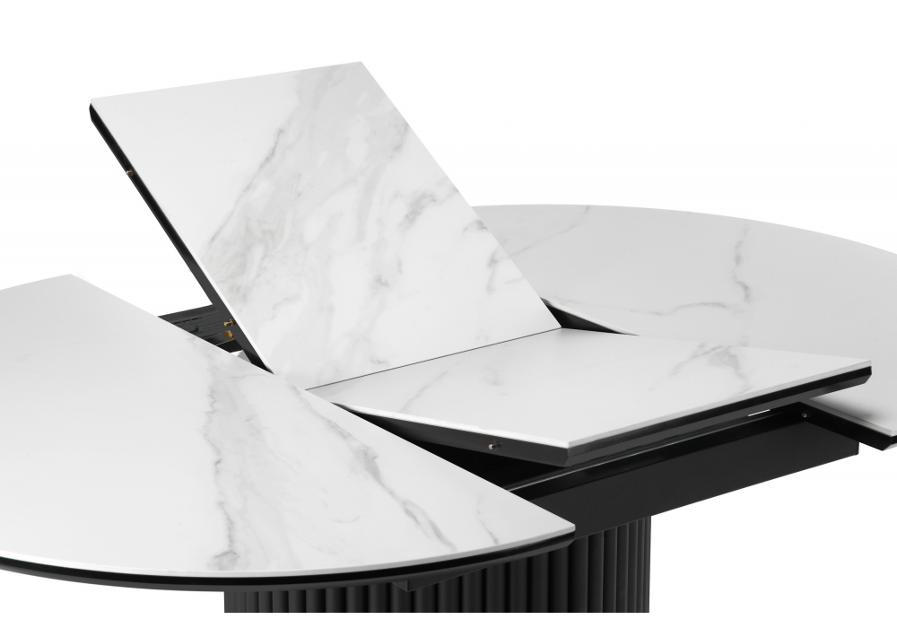 фото керамический стол раскладной woodville стивен 100(140) snow white / черный 664694 | 220svet.ru