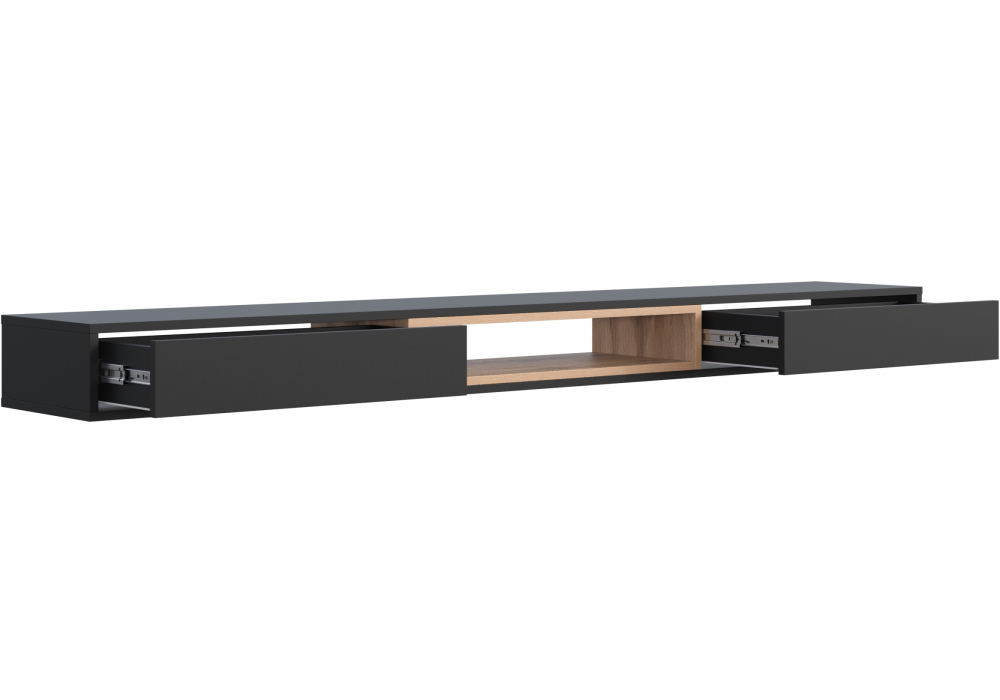 фото тв-тумба woodville делора 2,0 м черный / дуб вотан 674728 | 220svet.ru