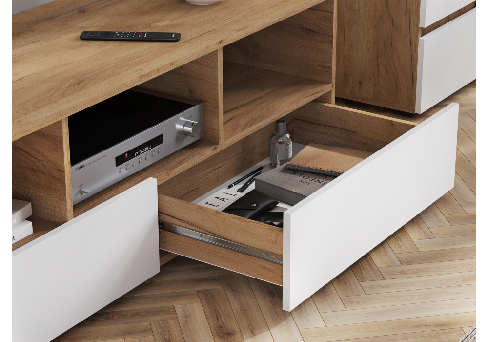 фото тв-тумба woodville элла белый / дуб крафт золото 547999 | 220svet.ru