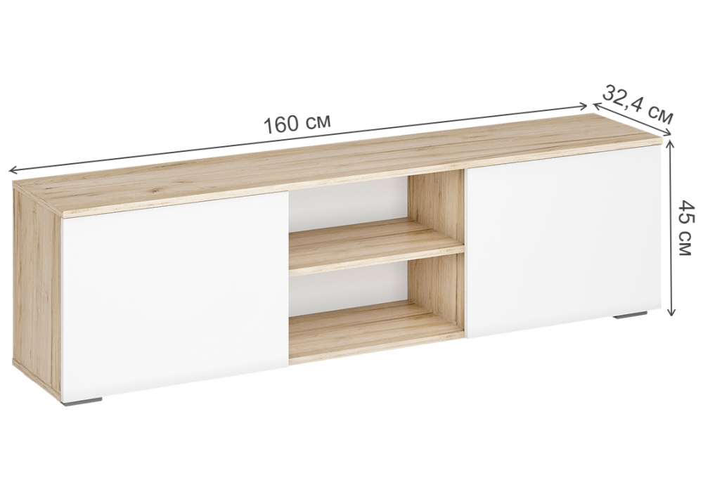 фото тв-тумба woodville алетра дуб крафт серый / глянец белый 580875 | 220svet.ru