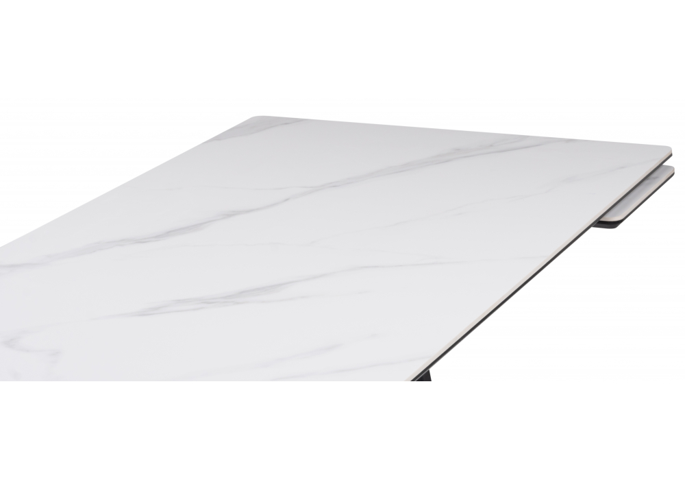 фото керамический стол раскладной woodville памелла 140(200)х80 белый мрамор alpin white / черный 612903 | 220svet.ru