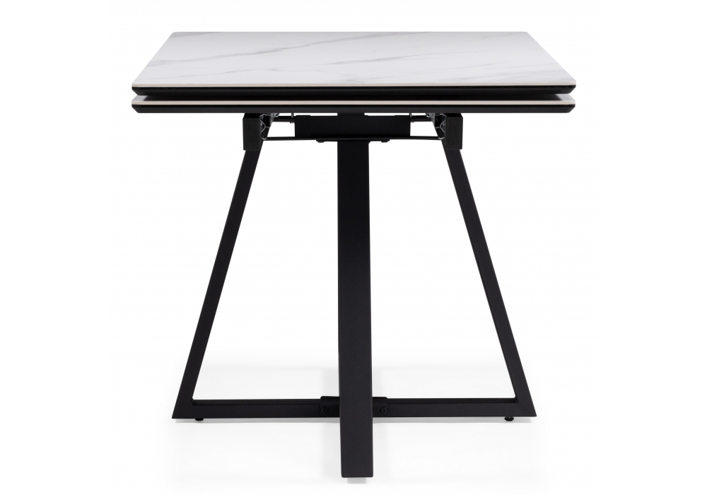 фото керамический стол раскладной woodville памелла 140(200)х80 белый мрамор alpin white / черный 612903 | 220svet.ru