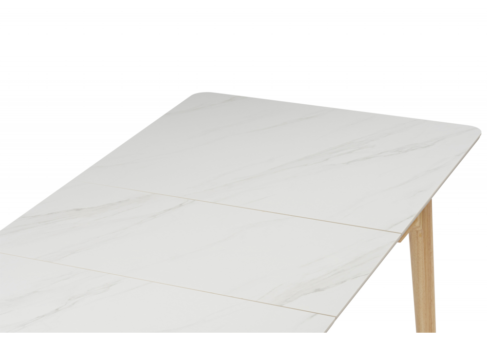 фото керамический стол раскладной 140(180)x80 woodville halmar белый спеченный камень / светлое дерево 15919 | 220svet.ru