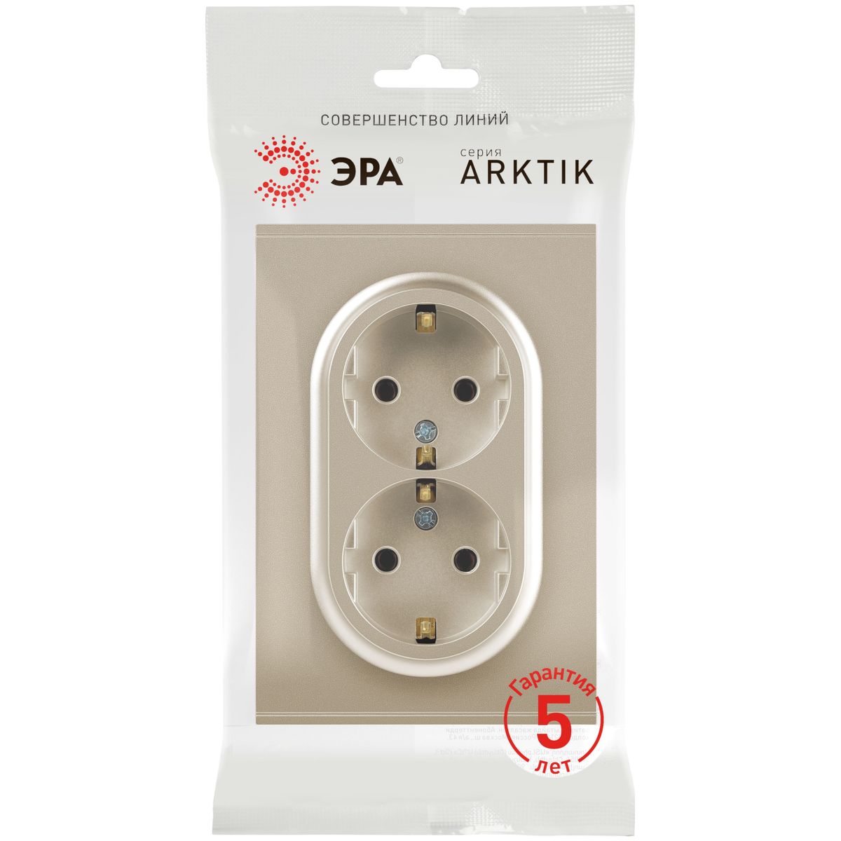 фото розетка эра arktik 16-2105-04 двойная с заземлением 2x2p+e schuko со шторками 16а-250в шампань б0070457 | 220svet.ru