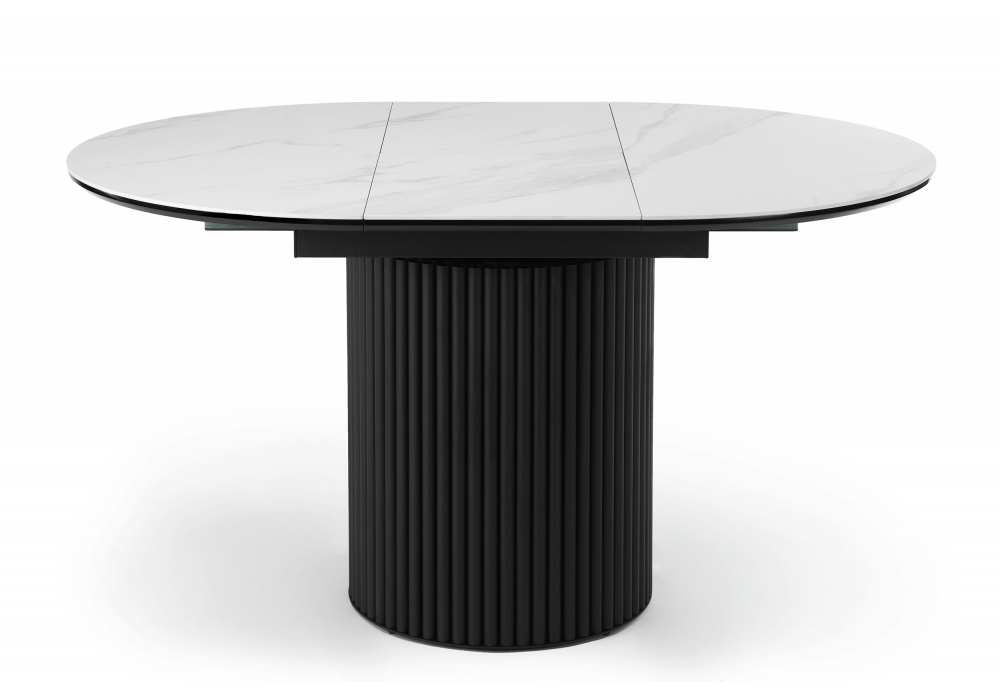 фото керамический стол раскладной woodville стивен 100(140) snow white / черный 664694 | 220svet.ru