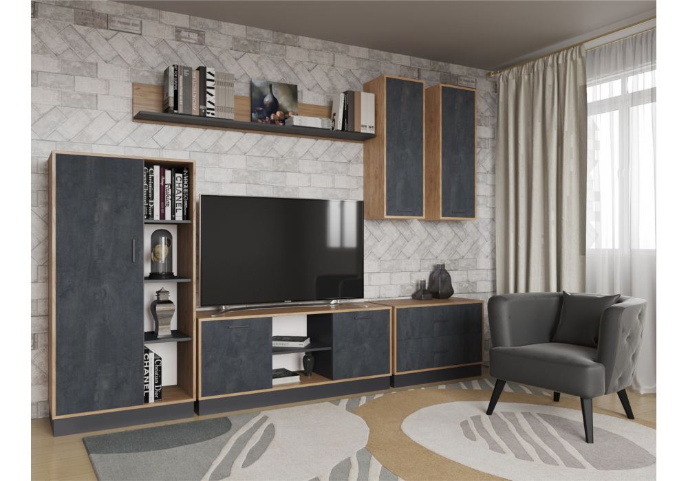 фото тв-тумбf woodville леви дуб крафт золотой / угольный камень 567676 | 220svet.ru