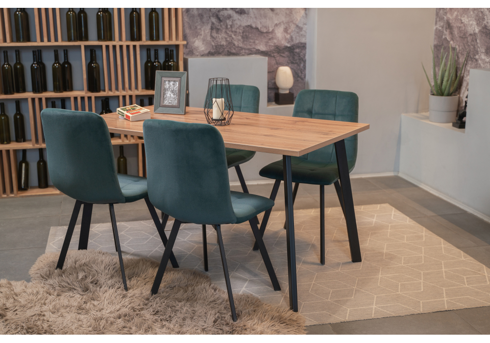 фото стол деревянный woodville тринити лофт 140 25 мм дуб делано темный / матовый черный 489641 | 220svet.ru