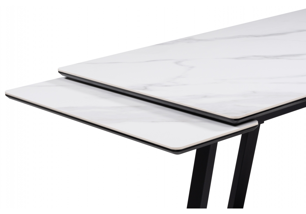 фото керамический стол раскладной woodville памелла 140(200)х80 белый мрамор alpin white / черный 612903 | 220svet.ru
