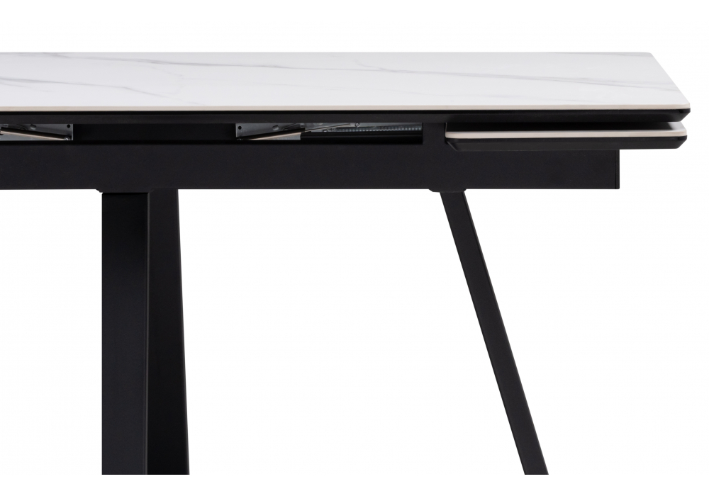 фото керамический стол раскладной woodville памелла 140(200)х80 белый мрамор alpin white / черный 612903 | 220svet.ru
