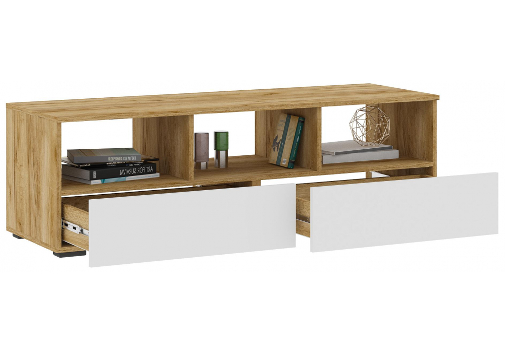 фото тв-тумба woodville элла белый / дуб крафт золото 547999 | 220svet.ru
