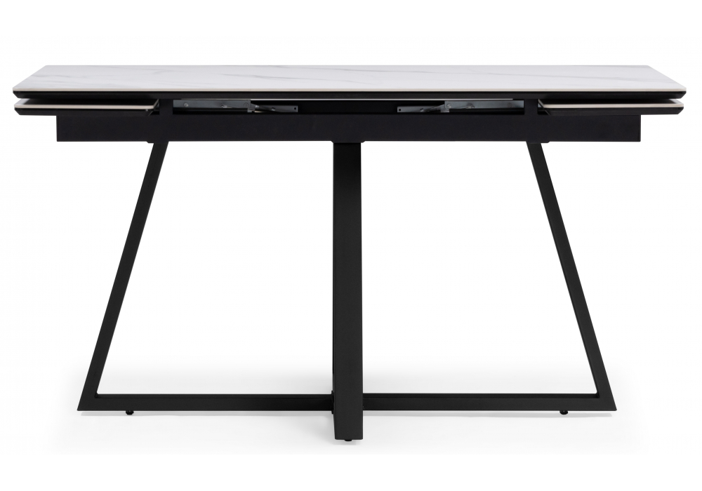 фото керамический стол раскладной woodville памелла 140(200)х80 белый мрамор alpin white / черный 612903 | 220svet.ru