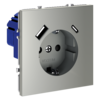 Миниатюра фото розетка встраиваемая с заземлением и защитными шторками, 16а, с usb, a+с voltum s70 vls040505 (сталь) | 220svet.ru
